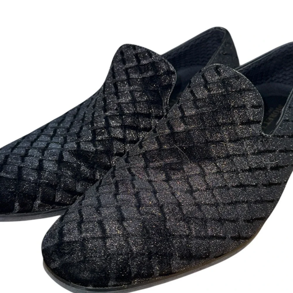 Moretti‎ Gold Label Trevor Mens 10 Pre-Owned Black Velvet Diamond Loafer Dress